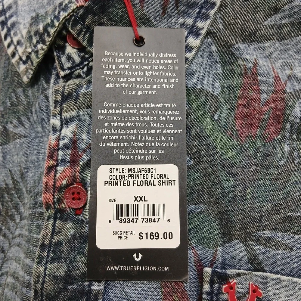 True Religion MSJAF6BC1 Printed‎ Floral Shirt Men XXL Blue NWT
